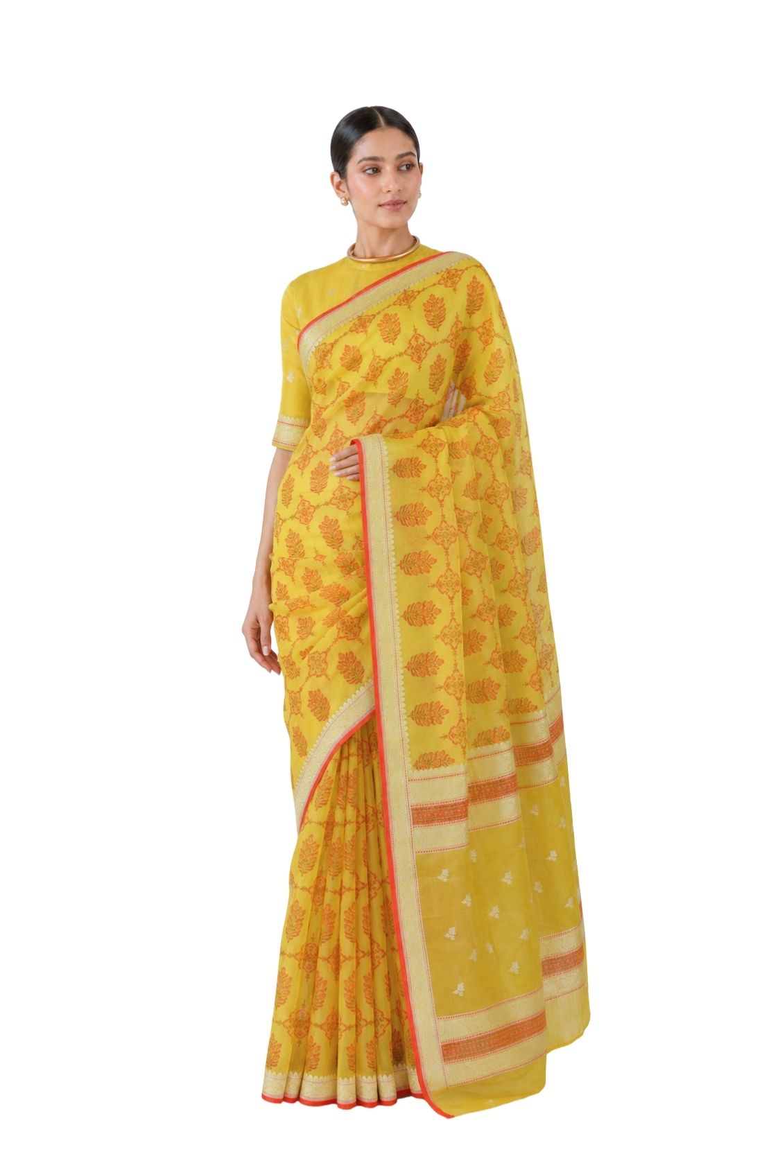 Parvai Block Printed Organza Silk Sari : Vasanthi