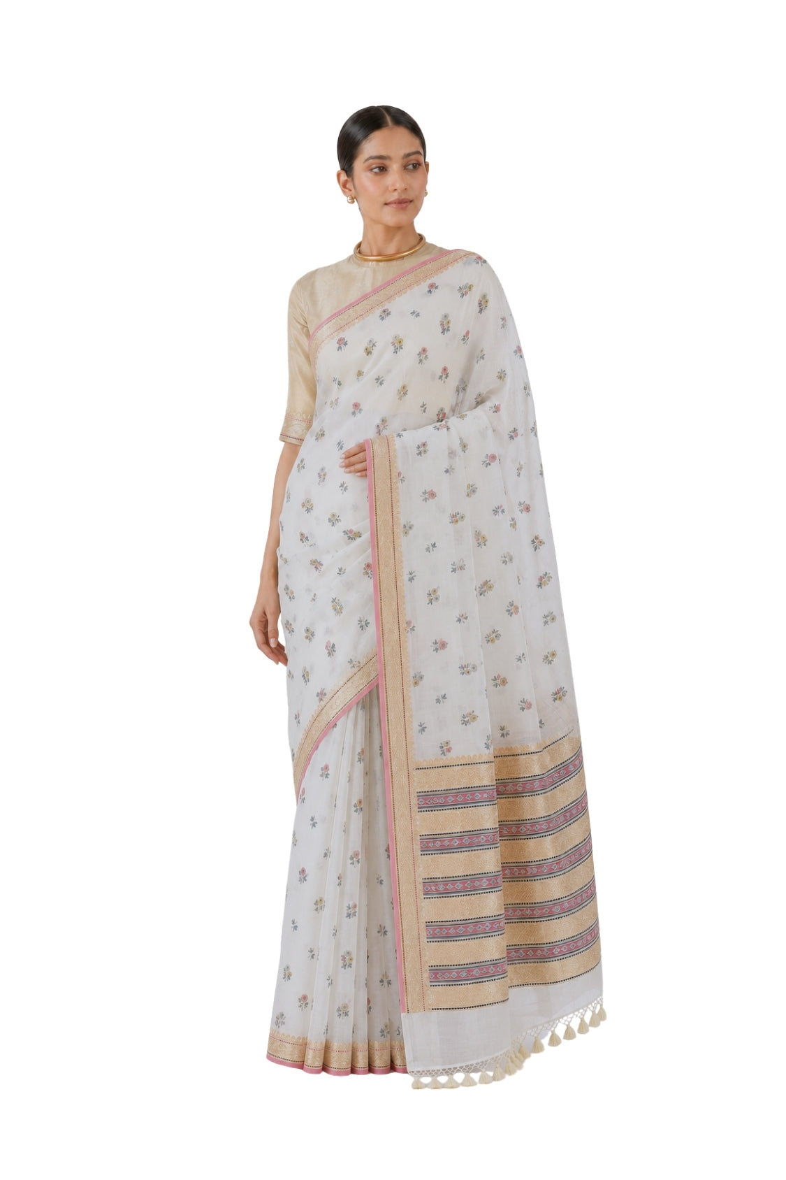 Parvai Block Printed Organza Silk Sari : Vasanthi