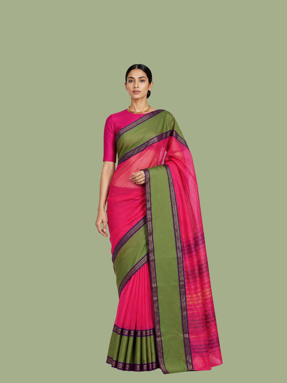 Parvai Silk Cotton Sari : Rajeshwari Cotton Borders