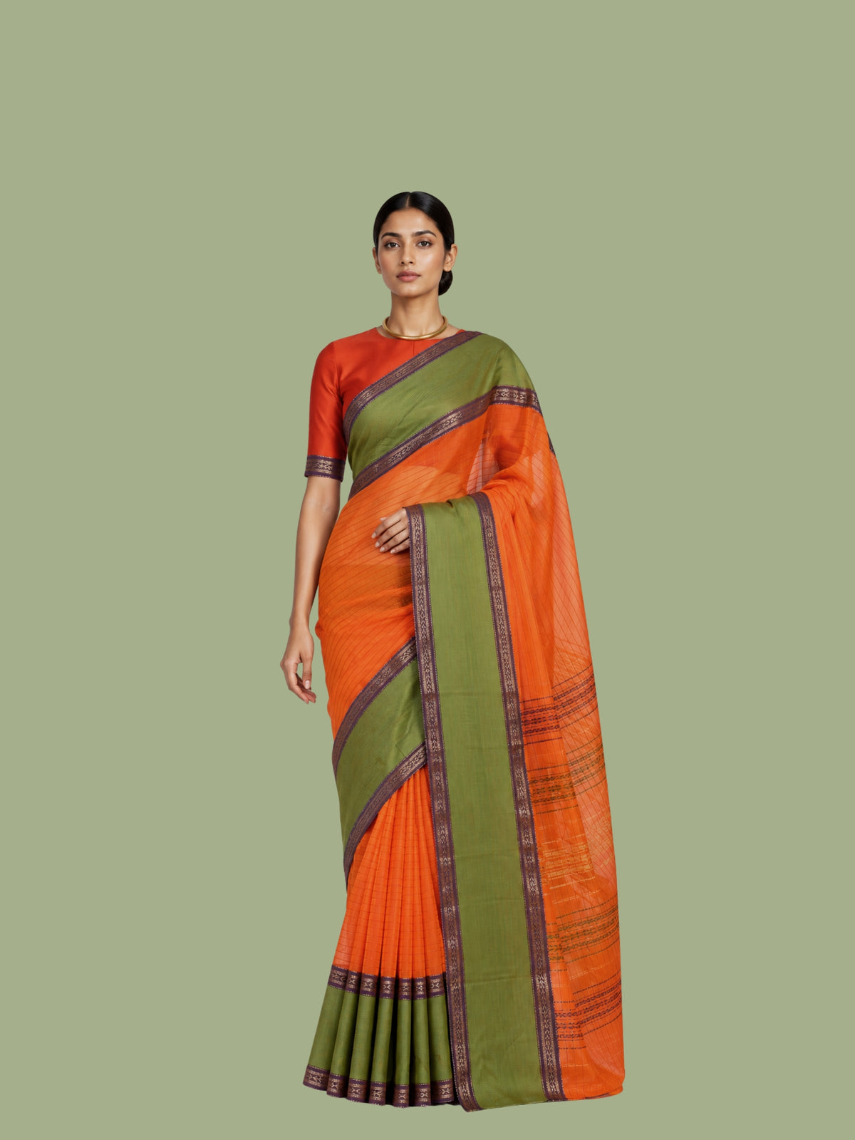 Parvai Silk Cotton Sari : Rajeshwari Cotton Borders