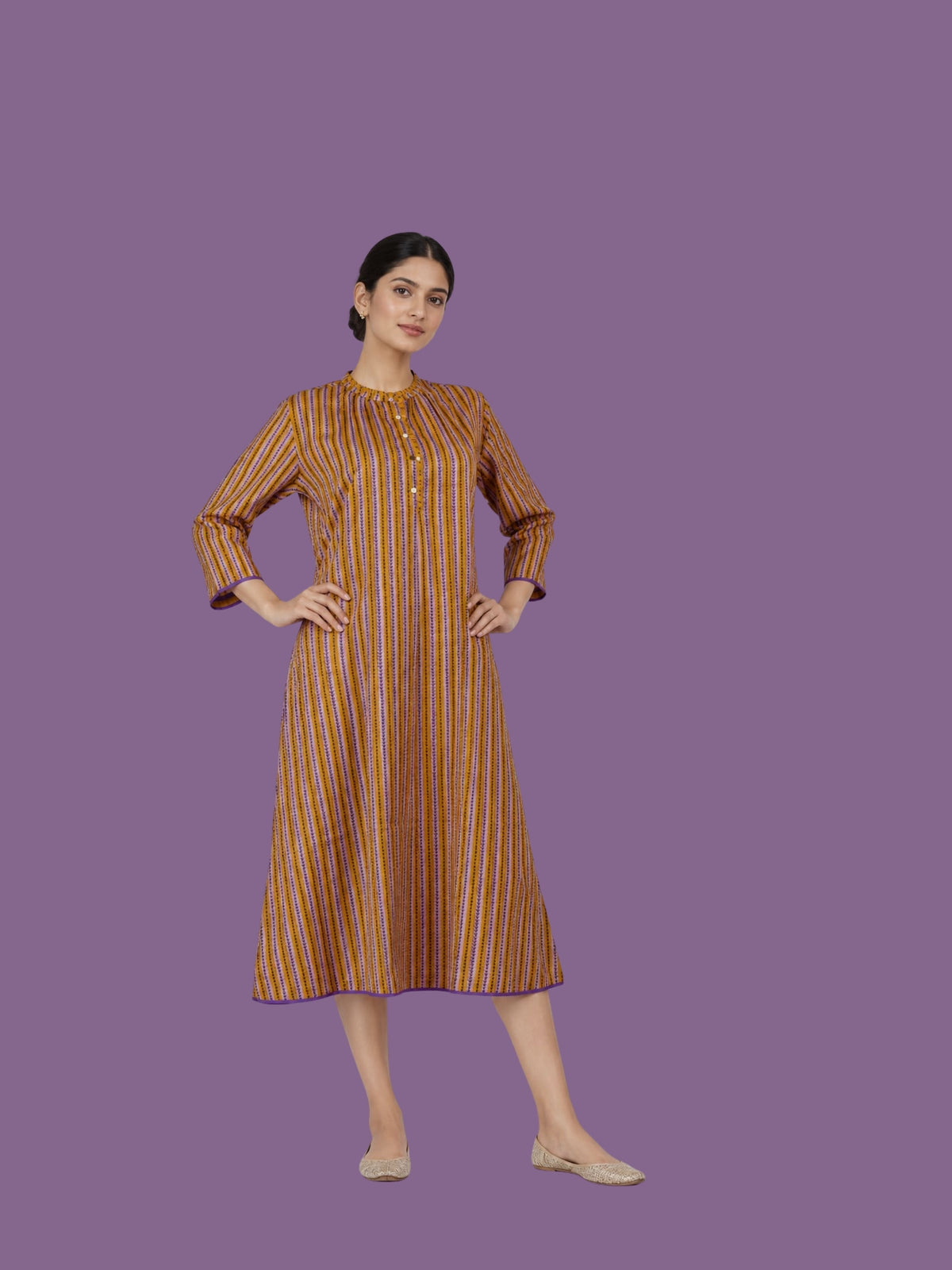 Parvai Block Printed Ruffle Dress : Bee & Bloom