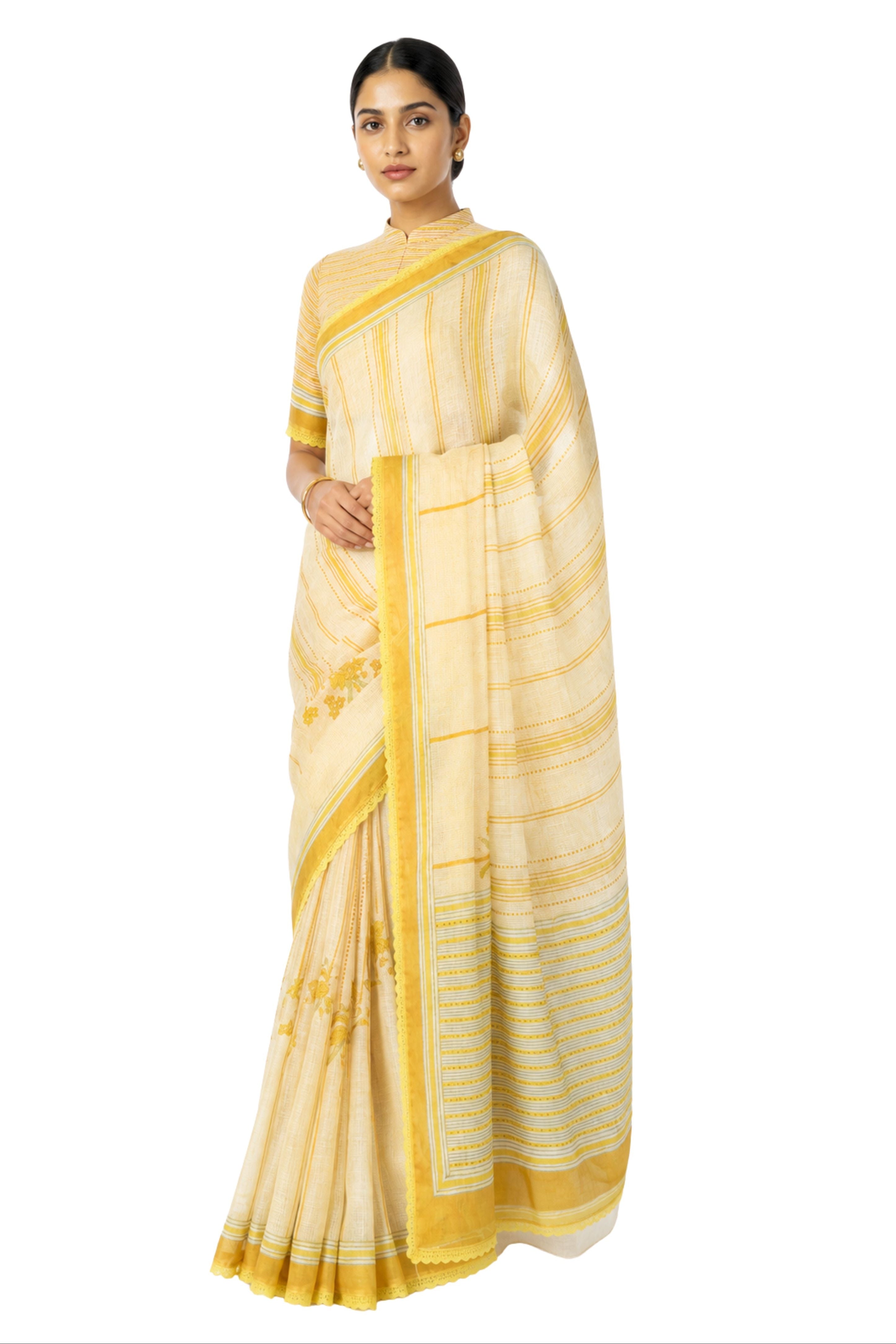 Parvai Block Printed Linen Sari - Raag