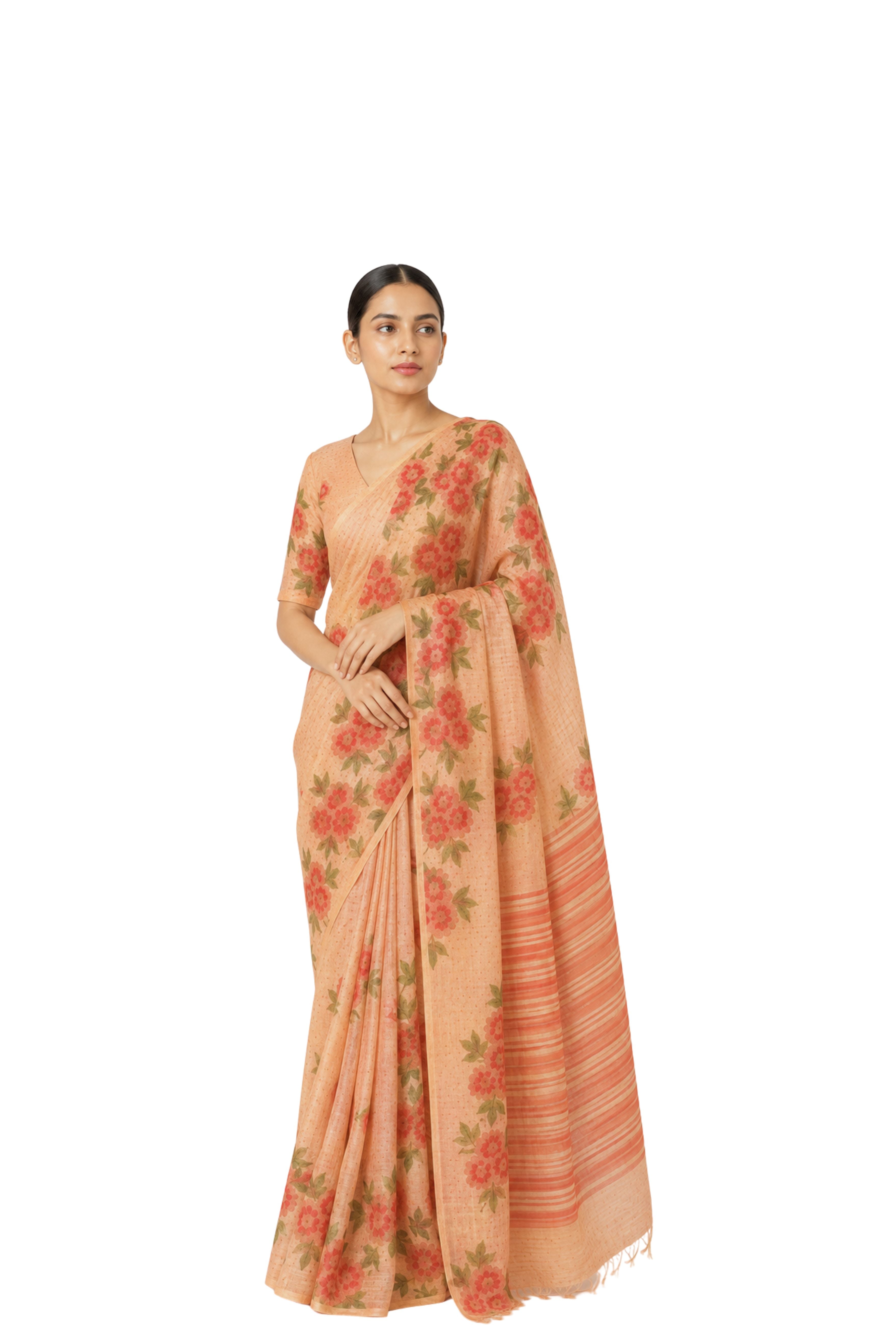 Parvai Block Printed Linen Sari - Raag