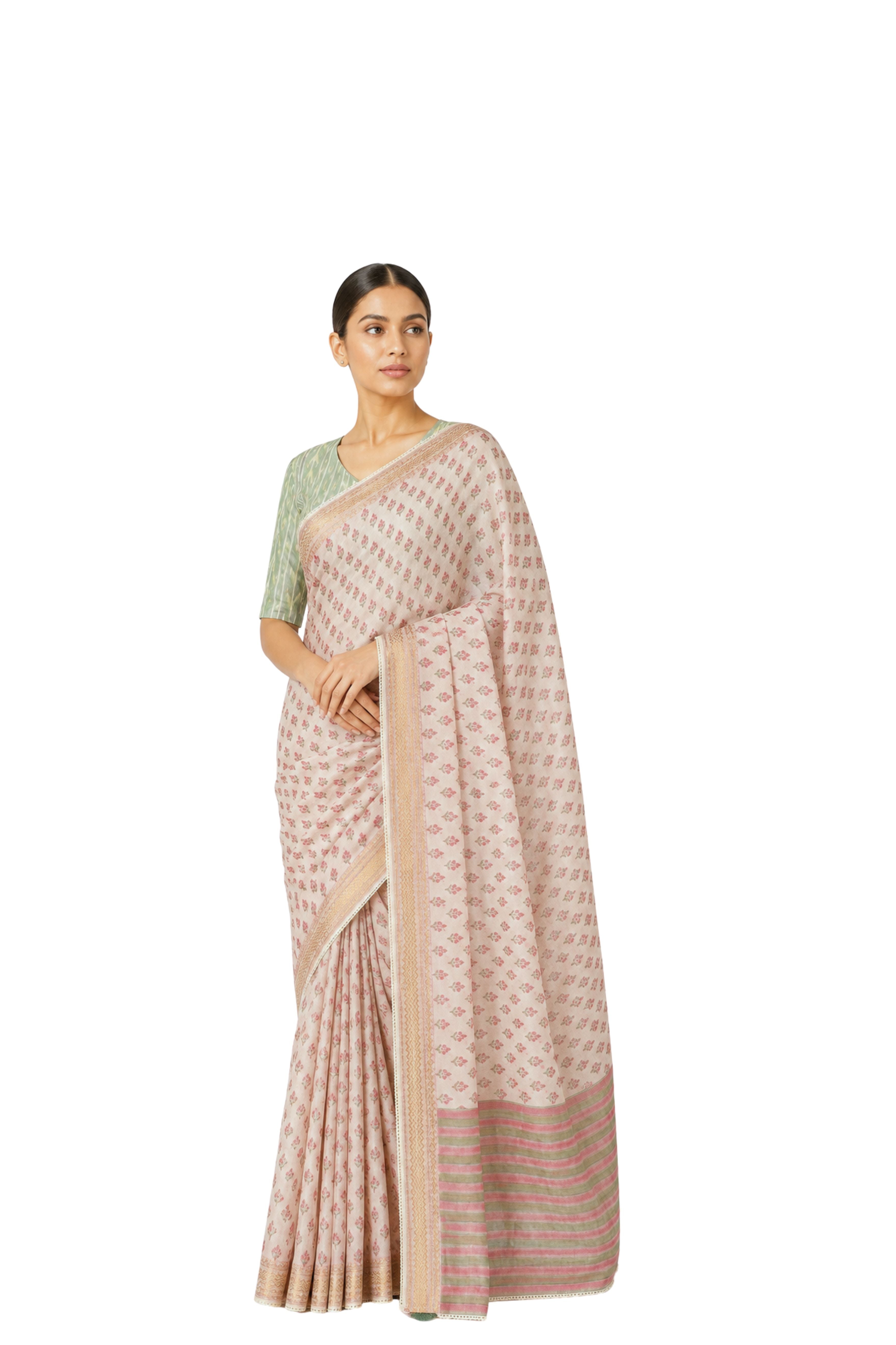 Parvai Block Printed Linen Sari - Raag