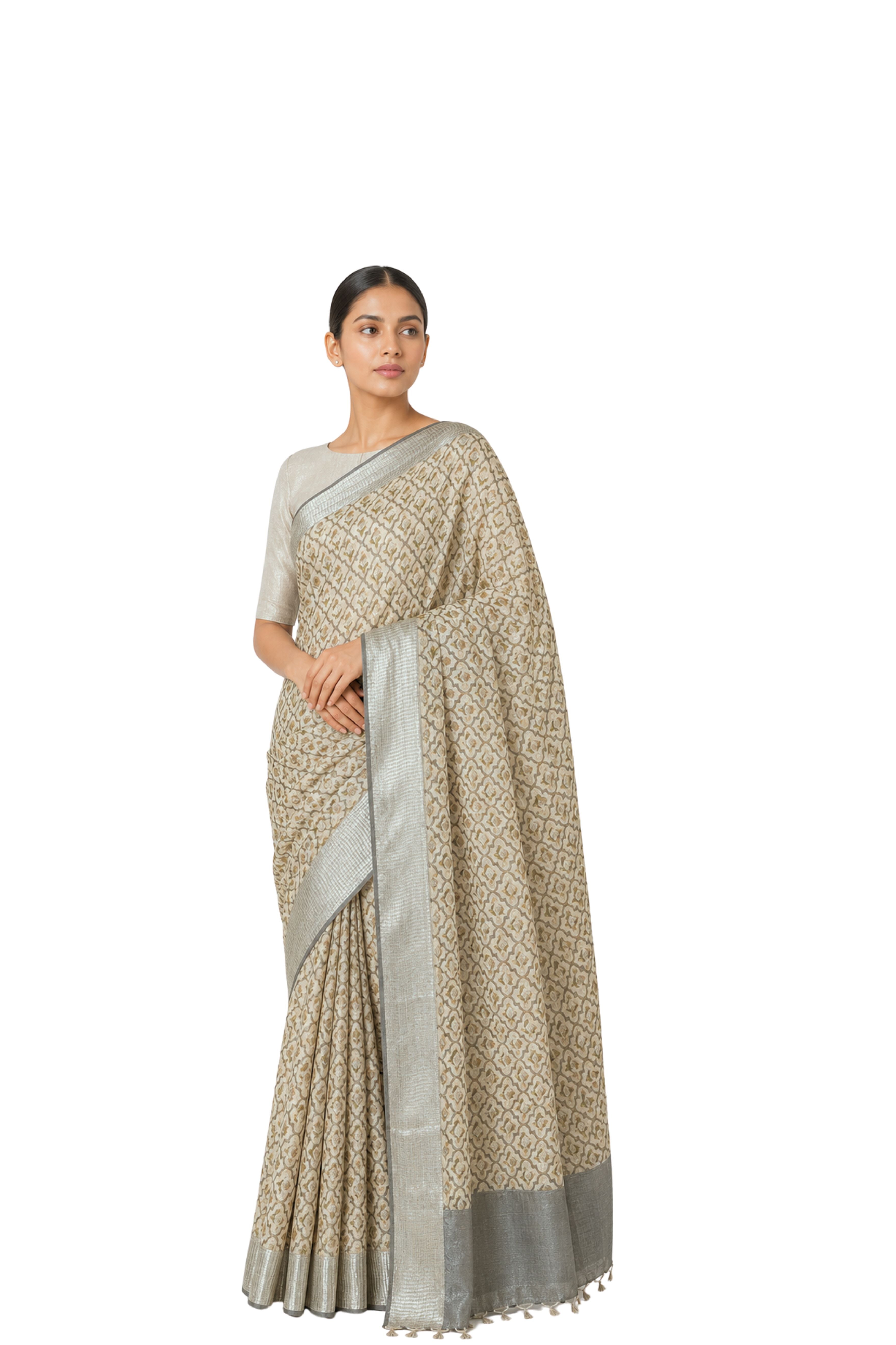 Parvai Block Printed Linen Sari - Raag