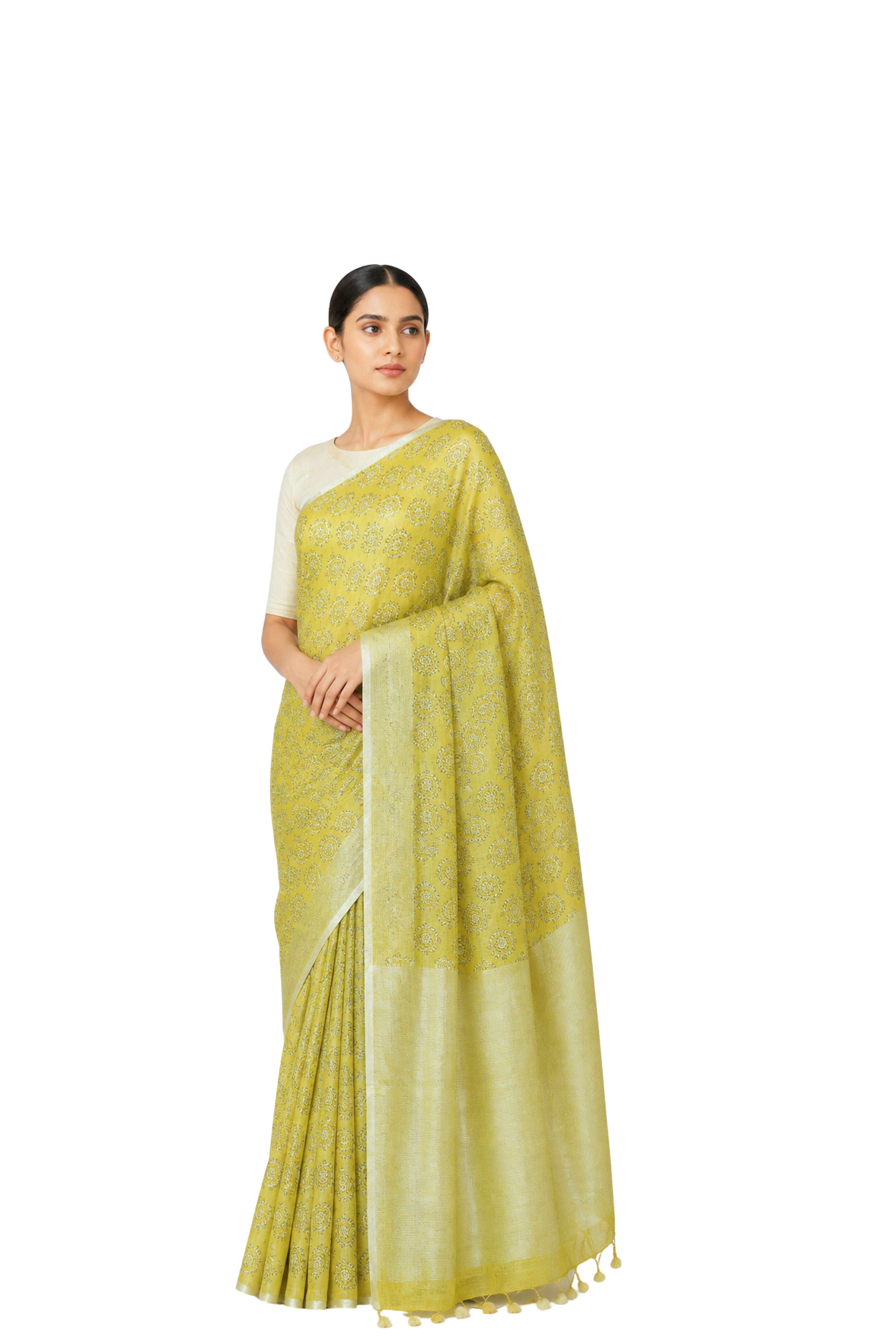 Parvai Block Printed Linen Sari - Raag