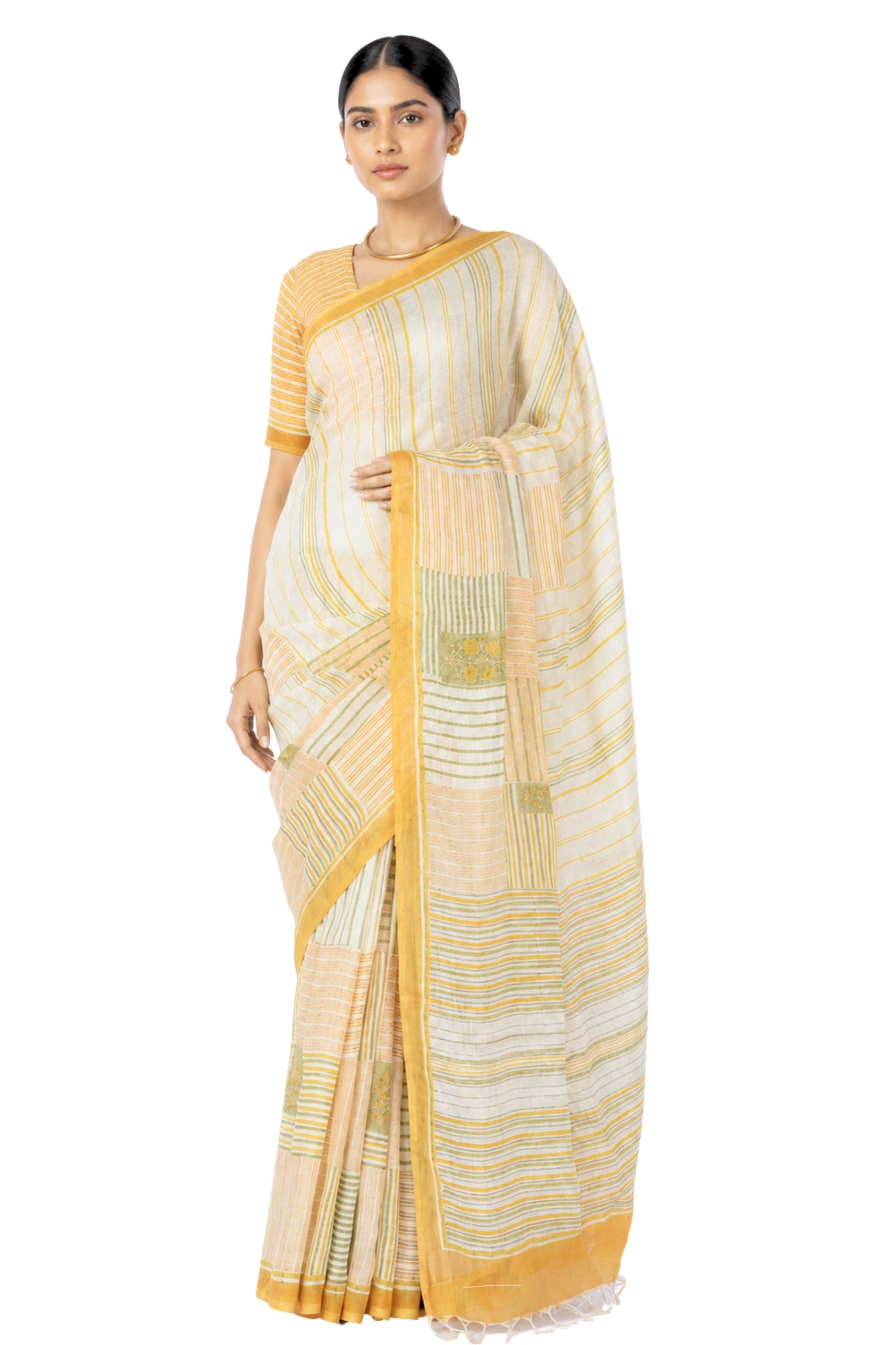 Parvai Block Printed Linen Sari - Raag
